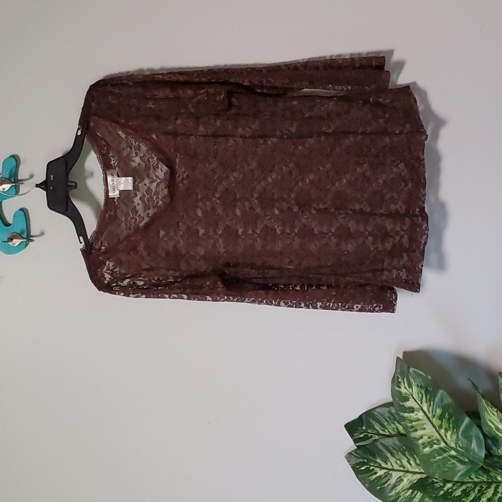 Caren Sport, Size 1X, Lace brown blouse